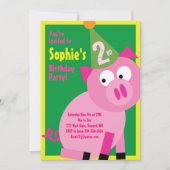 ブタ動物の子どものバースデーパーティ招待状 招待状 (正面)