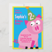 ブタ動物の子どものバースデーパーティ招待状 招待状 (正面)