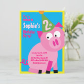 ブタ動物の子どものバースデーパーティ招待状 招待状 (スタンド正面)