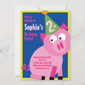 ブタ動物の子どものバースデーパーティ招待状 招待状 (正面)