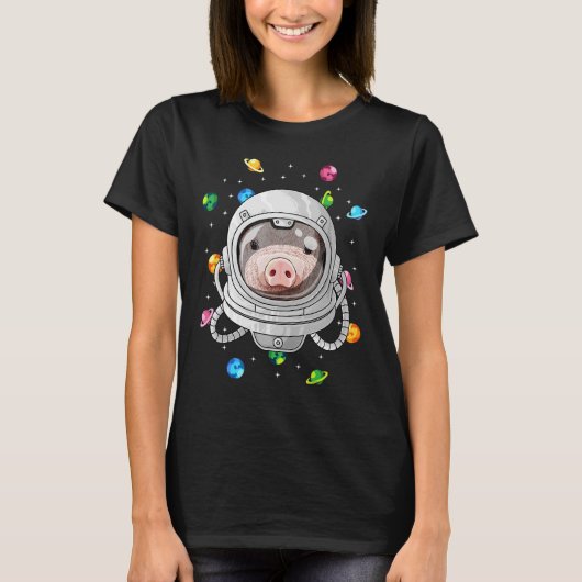 ブタ宇宙飛行士ファーム動物深いイン宇宙コズミックユニー Tシャツ (正面)