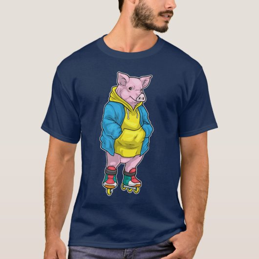 ブタ インラインスケート インラインスケート スポーツ Tシャツ (正面)