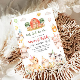 ブタ・ヒツジ・ニワトリ・ウシの牧場の誕生日 招待状