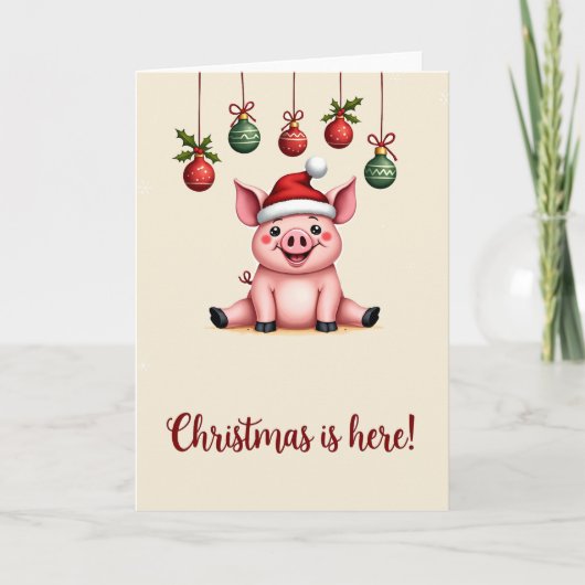 ブタ メリークリスマス 動物 ブタ ホリデーカード カード (正面)