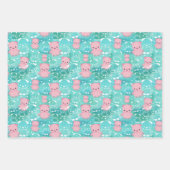 ブタ·ラマス猫と動物のかわいい柄が混ざる ラッピングペーパーシート (正面)