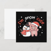 ブタ 私は雪 キュートな雪だるま 雪パンの誘い 招待状 (正面/裏面)