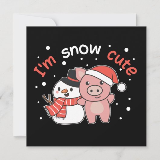 ブタ 私は雪 キュートな雪だるま 雪パンの誘い 招待状 (正面)