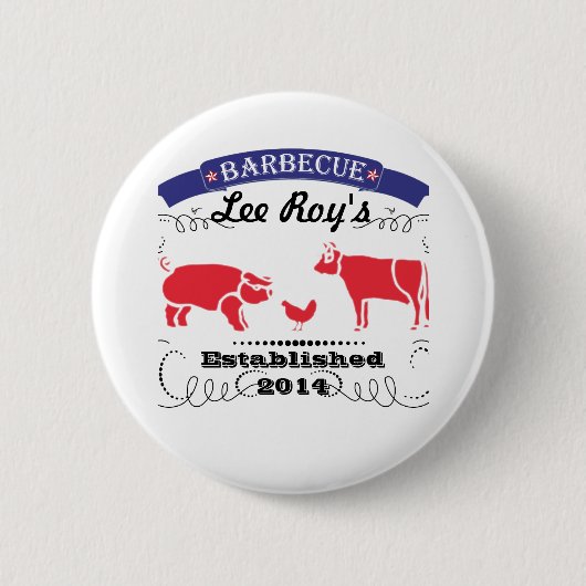 ブタ、鶏および牛ヴィンテージのバーベキュー 缶バッジ (正面)