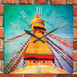 ブダナスストゥーパ，ネパール/仏教 スクエア壁時計