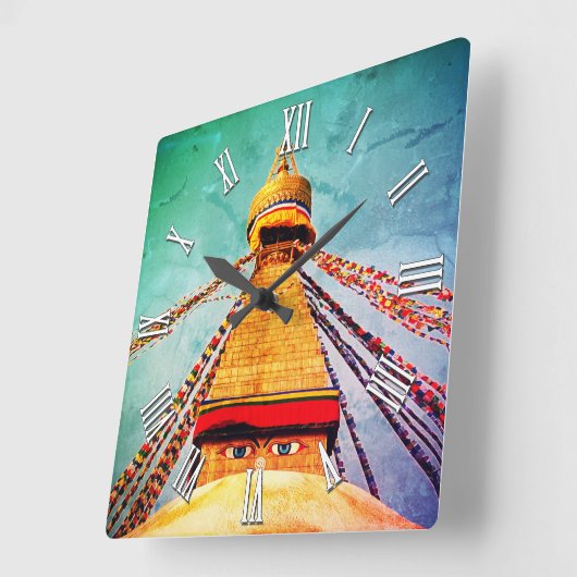 ブダナスストゥーパ,ネパール/仏教 スクエア壁時計 (傾斜)