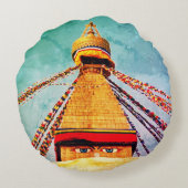 ブダナスストゥーパ、ヴィンテージブッダ、ヒマラヤ、ネパール ラウンドクッション (裏面)