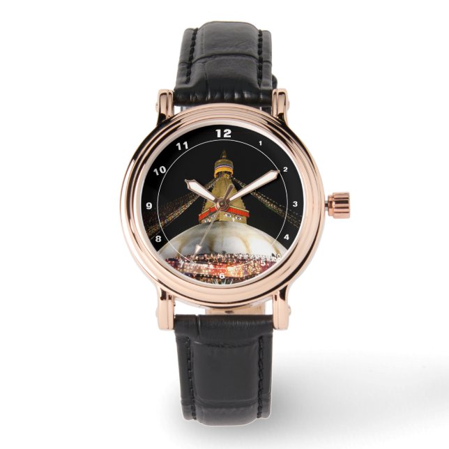 ブダナートストゥーパ、カトマンズ夜（ウォッチ） 腕時計 (正面)
