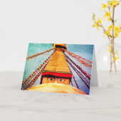 ブダナートストゥーパ、ブッダの目、カトマンズ、ネパール カード (黄色い花)