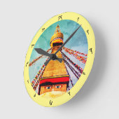 ブダナートストゥーパ、ヴィンテージヒマラヤ、ネパール/チベット ラウンド壁時計 (傾斜)