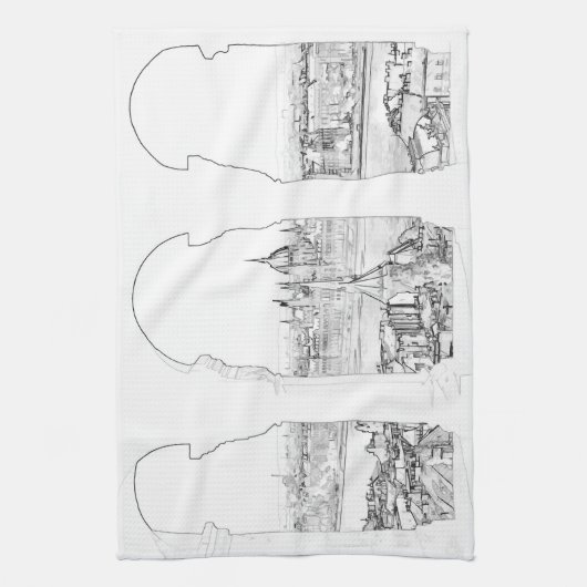 ブダペストとハンガリー議会のイラストレーション キッチンタオル (縦)