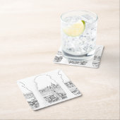 ブダペストとハンガリー議会のイラストレーション スクエアペーパーコースター (インサイチュ)