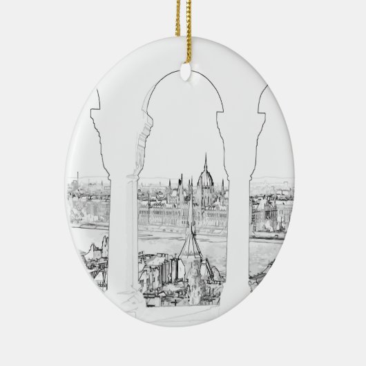 ブダペストとハンガリー議会のイラストレーション セラミックオーナメント (右)