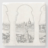 ブダペストとハンガリー議会のイラスト ストーンコースター (正面)