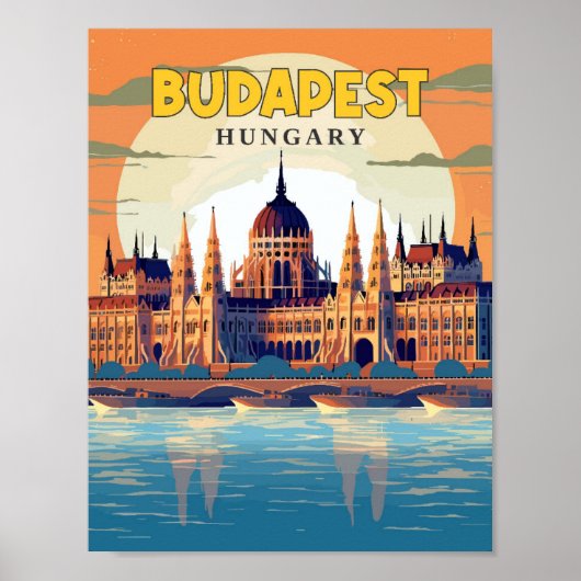 ブダペストハンガリーのヴィンテージ旅行イラストレーション ポスター (正面)