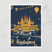 ブダペストハンガリーアートヴィンテージトラベルイラストレーション ポストカード (正面)