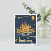 ブダペストハンガリーアートヴィンテージトラベルイラストレーション ポストカード (スタンド正面)