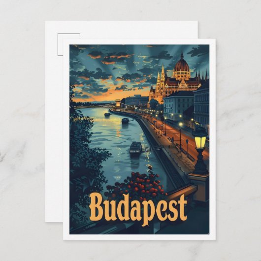 ブダペストハンガリークラシックアートレトロヴィンテージトラベル ポストカード (正面/裏面)