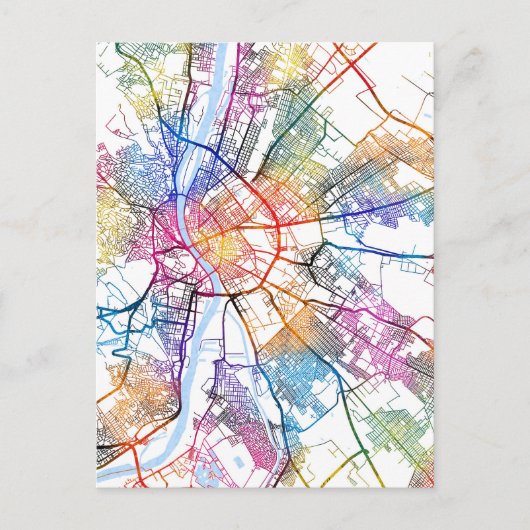 ブダペストハンガリーシティの地図 ポストカード (正面)