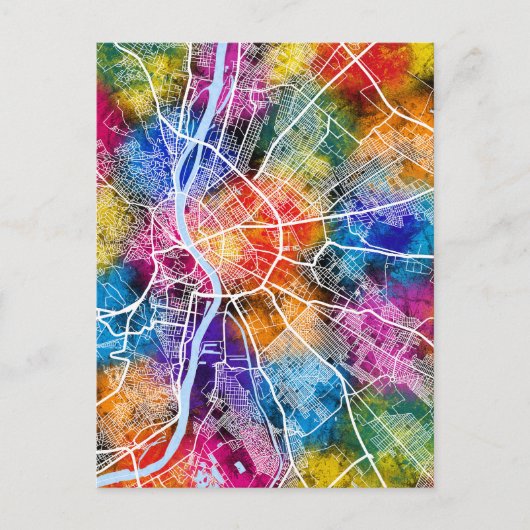 ブダペストハンガリーシティの地図 ポストカード (正面)