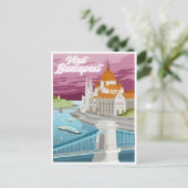 ブダペストハンガリートラベルアートヴィンテージレトロ土産 ポストカード (スタンド正面)