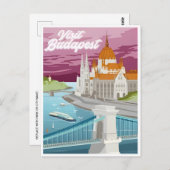 ブダペストハンガリートラベルアートヴィンテージレトロ土産 ポストカード (正面/裏面)