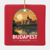 ブダペストハンガリートラベルアートヴィンテージ セラミックオーナメント (裏面)
