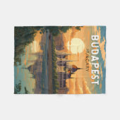 ブダペストハンガリートラベルアートヴィンテージ フリースブランケット (正面(横))