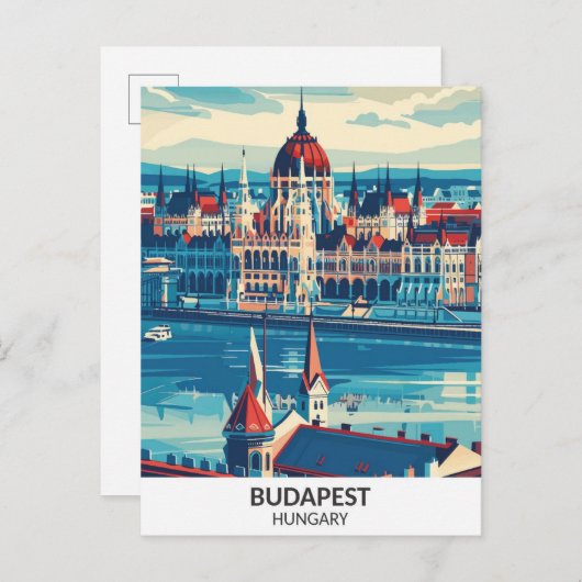 ブダペストハンガリーレトロアートワークトラベル ポストカード (正面/裏面)