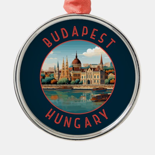 ブダペストハンガリーレトロ動揺してサークル メタルオーナメント (正面)