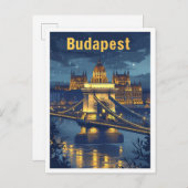 ブダペストハンガリーヴィンテージアートトラベルイラストレーション ポストカード (正面/裏面)