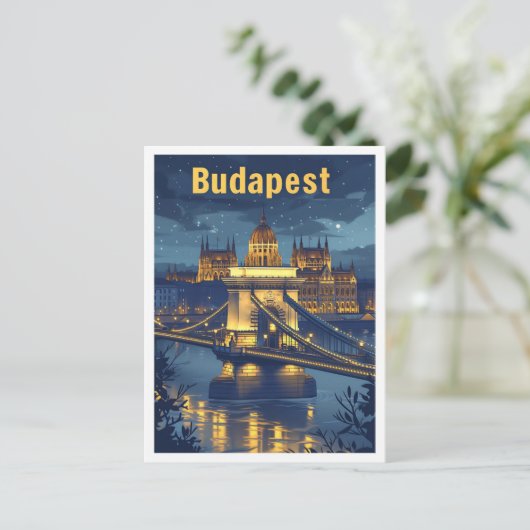 ブダペストハンガリーヴィンテージアートトラベルイラストレーション ポストカード (スタンド正面)