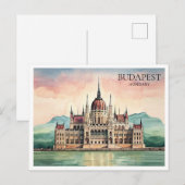 ブダペストハンガリー水彩絵葉書Danube View シーズンポストカード (正面/裏面)