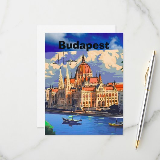ブダペスト旅行絵葉書アート ハンガリー絵葉書 出欠カード (正面/裏面インサイチュ)