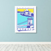 ブダペスト，チェーンブリッジ，ヴィンテージのポスター，ハンガリー キャンバスプリント (インサイチュ (ウッドフロア))