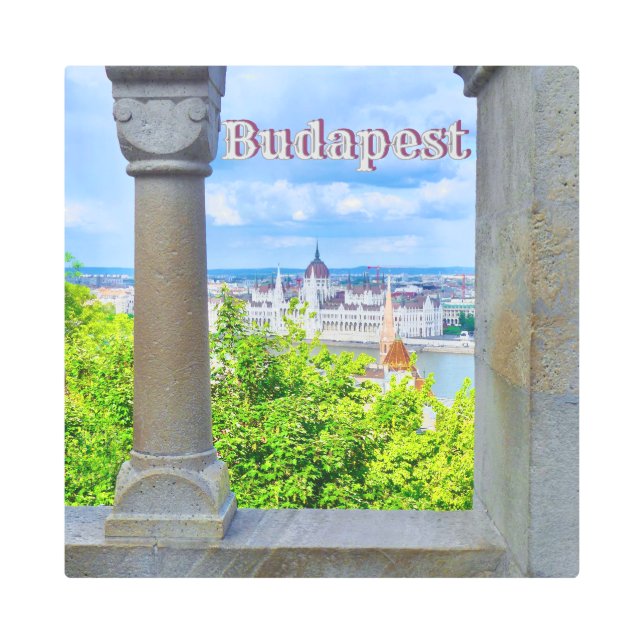 ブダペスト、ハンガリー/国会議事堂 メタルプリント (正面)