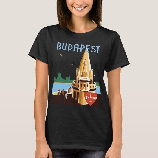 ブダペスト ハンガリー 議会 青 旅行 Tシャツ (正面)