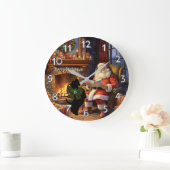 ブチャンスコッチドッグ&サンタパーソナライズされたクリスマス ラージ壁時計 (ホーム)