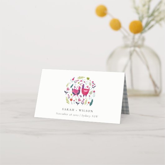 ブッエレガントクフォークファームフローララブバード結婚ズ プレイスカード (正面)