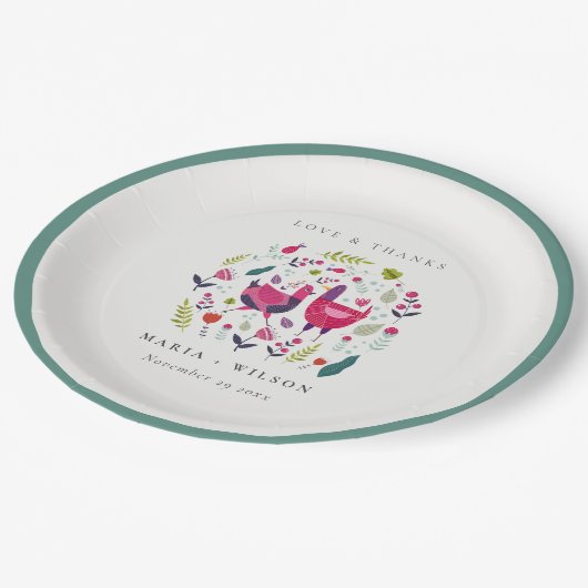 ブッエレガントクフォークファームフローララブバード結婚ズ ペーパープレート (アングル)