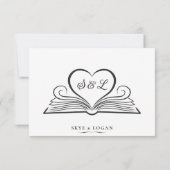 ブッキングハートモノグラム図書館結婚式RSVPカード 出欠カード (裏面)