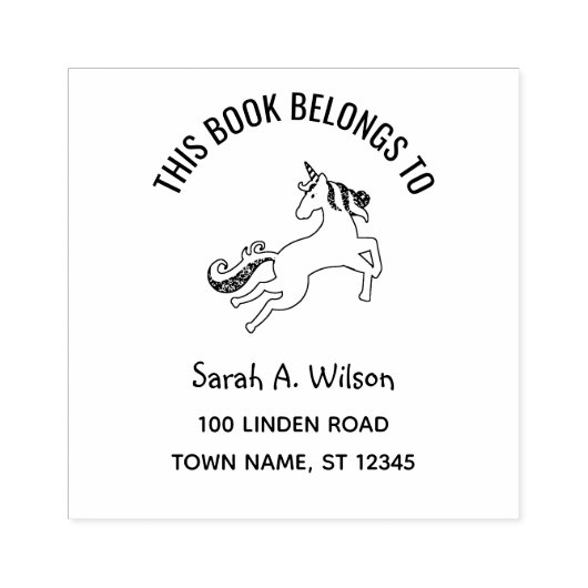 ブックが名前に属するアドレス蔵書票Unicorn ラバースタンプ (インプリント)