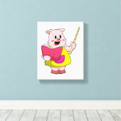 ブックと先生としての豚 キャンバスプリント (インサイチュ (ウッドフロア))