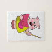 ブックと先生としての豚 ジグソーパズル (横)