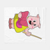 ブックと先生としての豚 フリースブランケット (正面(横))