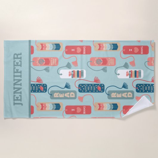 ブックと読のテーマ付きブックマパターン（の模様が）あるーク ビーチタオル (正面)